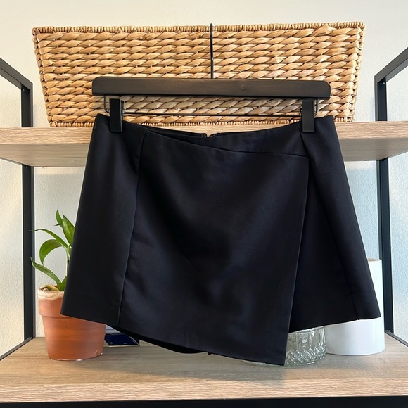 Express Pants - Express Black Asymmetrical Mini Skirt Skort (Shorts underneath), 2